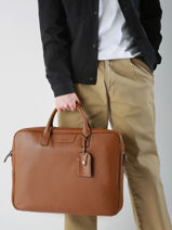 Leather Flandres Briefcase With 17" Laptop Sleeve Leather Etrier Brown flandres EFLA8261-vue-porte